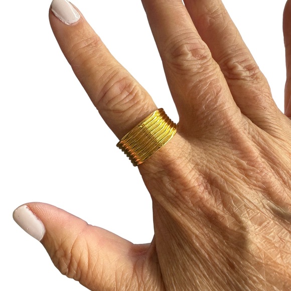 Gold Wide Face Open Back Cuff Ring - Picture 4 of 11